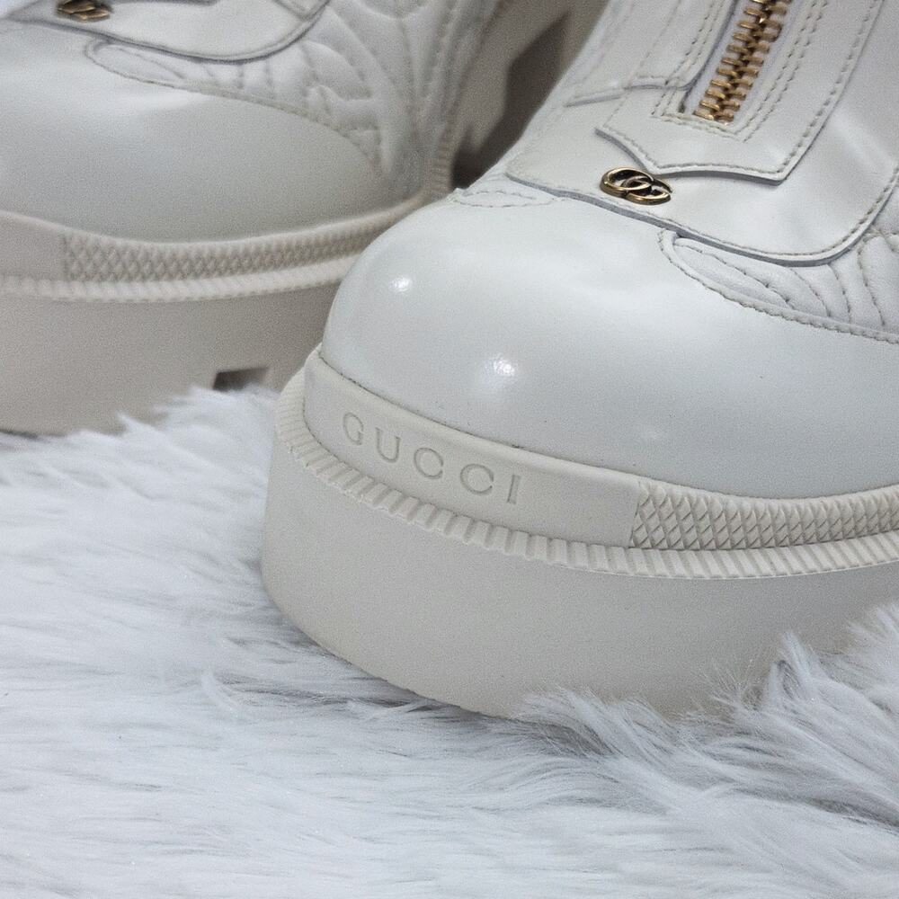 Gucci Calfskin G Rhombus Quilted Ankle Boots White 39.5G | 9.5 US - Picture 7 of 16